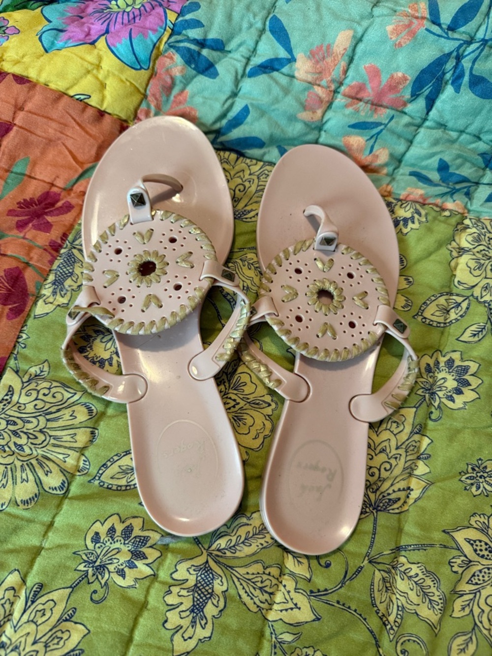 Jack Rogers Pale Pink Round Medallion Thong Sandals